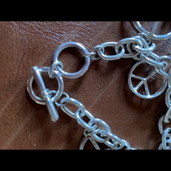 Silver tone Bangle and bracelet set PEACE ☮️ toggle adjustable bracelet. Retro - Picture 7 of 9